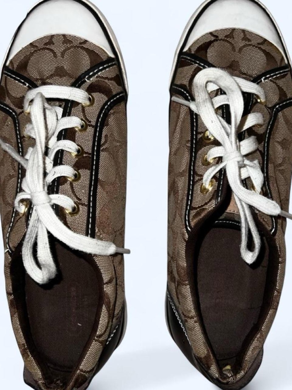 Coach Brown Signature Canvas Lace-Up Sneakers with White Laces